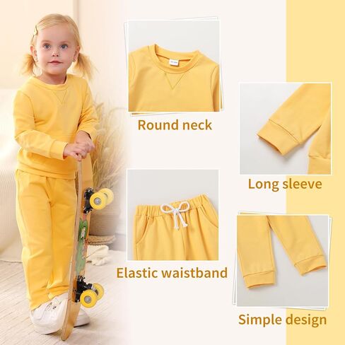 صغار شجرة الشجرة الصغرى يسقط ملابس لفتاة طويلة الأكمام من العرق والرواط العرق بطفلة طفلة ملابس الشتاء (أصفر ، 5-6 سنوات) in Kuwait