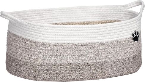سلة لعبة الكلاب ، صندوق ألعاب وعبن لتخزين القطط الكلاب ، 19.7 "× 11" × 7.9 "(30 لتر) سلة منسوجة كبيرة للتخزين بطانية ، سلة حبل لغرفة المعيشة ، غرفة نوم ، بيضاء وبني in Kuwait