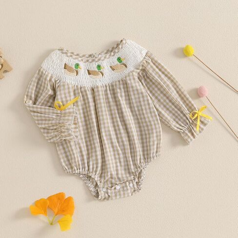 SAYOO Baby Girls Duck Romper Mallard Duck Embroidery Smocked Bubble Romper Bodysuit Newborn Infant Toddler Hunting Outfit in Saudi Arabia