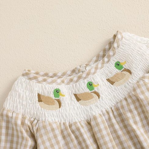 SAYOO Baby Girls Duck Romper Mallard Duck Embroidery Smocked Bubble Romper Bodysuit Newborn Infant Toddler Hunting Outfit in Saudi Arabia