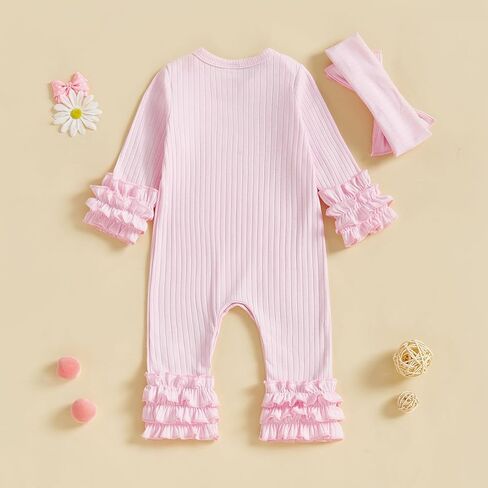 Newborn Baby Girl Clothes Jumpsuit Ruffle Romper Bodysuit Pants Headband One-Piece Coming Home Hospital Outfits in Kuwait