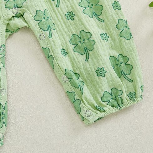 Newborn Baby Girl St Patricks Day Clothes Shamrock Ruffle Long Sleeve Romper Jumpsuit with Headband One Piece Outfit in Kuwait