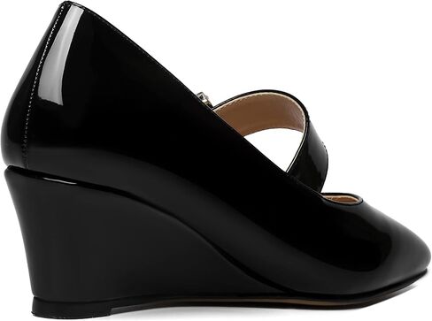 NUMALEO Womens Bungee Rhinestone Dating Solid Patent Square Toe Ankle Strap Cute Wedge Low Heel Pumps Shoes 2 Inch in Kuwait