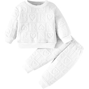 Kunyeah 2pcs Baby Girl Outfit Girl Love Heart Pullover Toddler Sweatshirt Pants Infant Letter Print Long Sleeve Top Pant Set