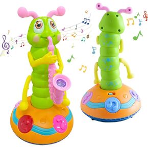 Dancing Caterpillar Saxophone Music Toy, Children's Electric Caterpillar Wriggle Baby Sensory Musical Toys for Kids with LED Lights 1PCS Pink