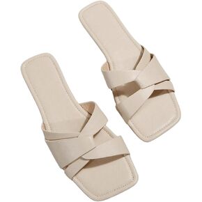 Floerns Women's Twist Front Square Open Toe Flat Sandal Summer Slide Sandals