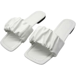 SweatyRocks Women's Ruched Slide Sandals Square Open Toe Outdoors Flat Sandals Slippers