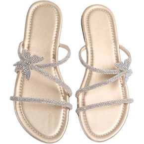 Oyoangle Women's Butterfly Rhinestone Slide Slide Slide Slide Slip strappy على صندل مسطح متزلج غير رسمي