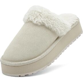 Fuzzy House Slippers for Women Indoor Outdoor Mens Ladies Platform Memory Foam Comfy House Shoes Fluffy Warm Cozy Bedroom Clogs