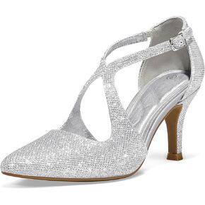 mysoft Women's Closed Toe Dress Shoes 3 inch Stiletto Heels Cross Strap Pointed Toe Wedding Prom Party Pumps