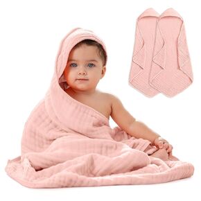 Comfy Cubs Hooded Baby Towels 2-Pack, Large 32 x 32 Inch - 6 Layer, 100% Muslin Cotton Hooded Towels for Baby, Toddlers, and Kids - Ultra Soft, Warm, and Absorbent, Lace Unisex Baby Bath Towels