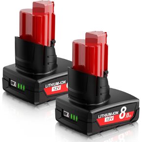8.0Ah Replacement for Milwaukee M12 Battery, Compatible with Milwaukee 12V Battery 48-11-2411 48-11-2402 48-11-2440 48-11-2411 Cordless Tools 2 Packs