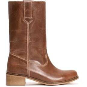 Black Mid Calf Boots for Women Round Toe Block Heel Moto Boots Fashion Motorcycle Booties Biker Riding Boots