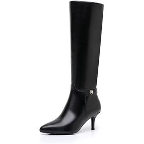Knee High Boots for Women Black Fashion Pointed Toe Stiletto low-heel Boots Side Zipper Tall Boots