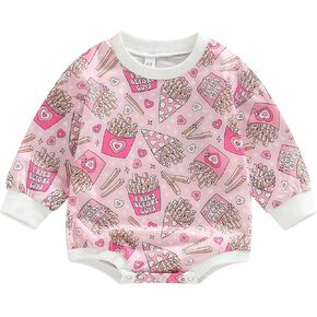 KOSUSANILL Baby Girls Sweatshirt Romper Newborn Infant Long Sleeve Bubble Sweater Pullover Top Valentines Day Outfit