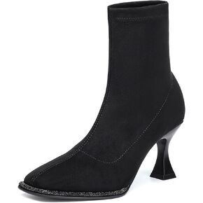 NEWBELLA Women's Minimalist Faux suede Square Toe Ankle Boots