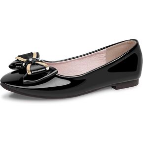 Flats Shoes for Women Leather Round Toe Cute Bow Ballet Flats Dress Shoes Comfort Slip on Flat Shoe