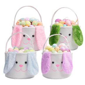 4 Pack Easter Baskets for Boys Girls Cute Empty Bunny Easter Basket Bags with Fluffy Ears and Handle Easter Eggs Hunting Buckets for Kids Teens Easter Gifts Decorations (Pink/Purple/Blue/Green)