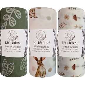 Muslin Swaddle Blankets for Newborns – 3 Pack Soft Baby Blankets for Boys and Girls – Breathable and Gentle – Large 47x47 Inches – Forest – Essentials for Baby Shower, Infant Care