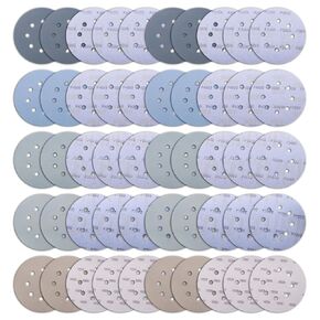 50 Pcs 5" Wet and Dry Sanding Discs Hook and Loop, 5 Inch 8 Holes Silicon Carbide Sanding Discs, 3000/4000/5000/7000/10000 Grit Orbital Sander Sandpaper Assortment