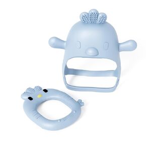 Baby Toys 0-6 Months Teether Toy and Pacifier Baby Chew Toys for Baby Boy 6 Month Old Toys - Carolina Blue 2 Pc Set in Baby Safe Silicone Material