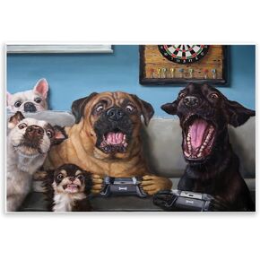 Stupell Industries Funny Dogs Playing Video Games Livingroom Pet Portrait, Designed by Lucia Heffernan Wall Plaque, Blue
