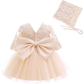 Lace Flower Baby Girl Dress with Big Bowknot Toddler Tulle Tutu for Formal Birthday Party