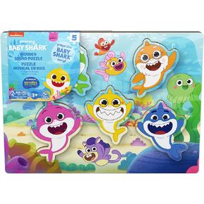Spin Master Games, Pinkfong Baby Shark Chunky Musical Wooden Sound Puzzle, Plays Baby Shark Song, Kids Puzzle, Easy Activity Toy for Preschoolers, for Kids & Family, 5 Pieces, for Ages 3 & Up