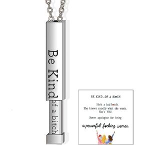 Roe Dolph Be Kind of a b Necklace Be Kind of a b Hidden Necklace 3D Engraving Vertical Bar Necklace Encouragement Pendant Necklace Friendship Necklace