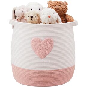 65L Large Cotton Rope Laundry Basket Woven Hamper for Baby Nursery Kids Girls Room Decor for Clothes Blanket and Toy Storage in Living Room Bedroom Playroom (Blush Pink)
