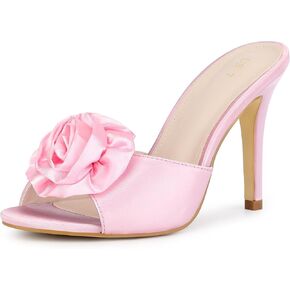 Perphy Flower Open Toe Slip on Stiletto Heel Slide Sandals for Women