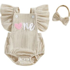 Newborn Baby Girl Birthday Clothes Ruffle 1st One Printted Romper Bodysuit Jumpsuit Overall Cake Smash Outfits