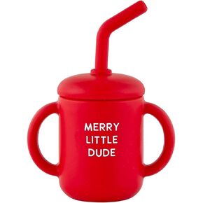 Stephan Baby 100% Silicone Christmas Training Cup Lid & Straw for Babies Toddlers, 4-Ounce, Merry Little Dude