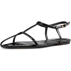 Flat Sandals for Women Pointed Toe Ankle Strap Adjustable Buckle Slide Sandal for Casual 0.4 Inches Heels