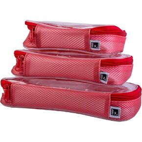 Set of Small, Medium and Large Red Thermoplastic Polyurethane Transparent Cases for Computer Accessories, Camera Cables and Makeup products