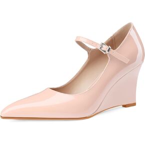Oh Mispares Women's Wedge Heel Pumps Pointed Toe Mary Jane High Heels Adjustable Strap Elegant Closed Toe Wedding Bride Office Dress Shoes 3 Inches