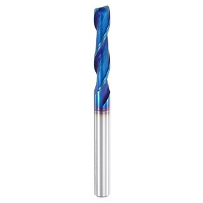 HARFINGTON 2pcs Spiral Router Bit, 1/4" Cut Dia. Up Cut 2-Flute Solid Carbide End Mill with 1/4" Shank for CNC Wood Carving Engraving, 1" Cut Length, Blue Nano Coated