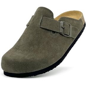 sharllen Women's Suede Clogs Leather Mules Arch Support Sandals Men's Potato Shoes Platform Boots Slippers for Women Comfort Cork Footbed Strap Adjustable Buckle