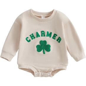 FIOMVA Baby Girl Boy St Patricks Day Outfits Shamrock/Lucky/Irish Day Sweatshirt Romper Sweater Onesie Bubble Bodysuit