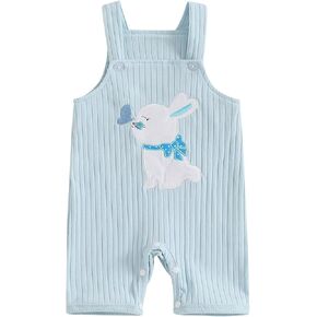 Infant Baby Boy Girl Easter Romper Jumpsuit Overalls Bunny Embroidery Bodysuit Easter Outfit Clothes
