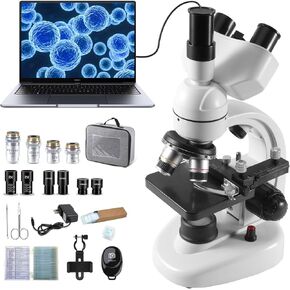 40X-2000X Microscopes triocular for Kids Students Adults, with 2 Million Electronic Eyepiece and Slides 30p, Microscope Accessories, triocular Microscope,Microscopes for School Laboratory