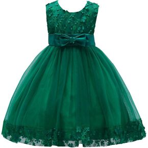Flower Girl Lace Dresses for Toddler Infant Pageant Baby Sleeveless Baptism Girl Dress Party Casual Playwear for Wedding Sundress Communion Vintage Knee Kids Tutu Size 2T 3T 24M (Dark Green, 3)