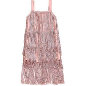 Toddler Girl Tassel Dress Sleeveless Sequin Fringe Layer Dress Flapper Slip Dress Holiday Dance Party Dresses