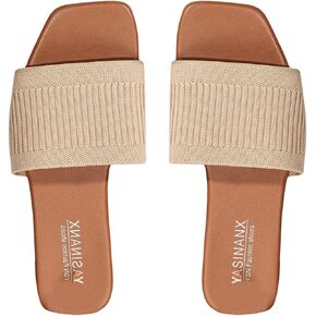 OYOANGLE Women's Flat Sandals Square Open Toe Slippers Dressy Summer Outdoor Slip On