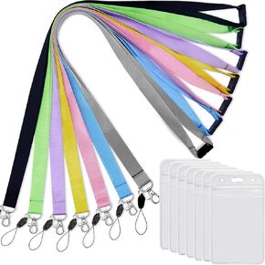 YOUOWO Lanyards 7 Pack,For Keys ID Badge Holder,Safety Breakaway Coloured Lanyard Black Blue Yellow Green Purple Grey Pink