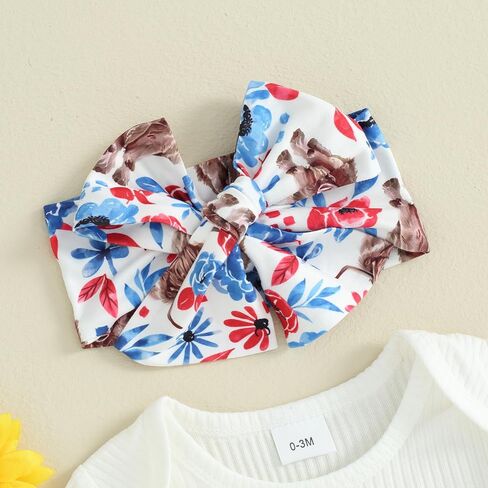4th Of July Baby Girl Outfit USA Romper Bell Bottom Pant Set Patriotic Newborn Western Cow print Baby Girl Clothes in Saudi Arabia