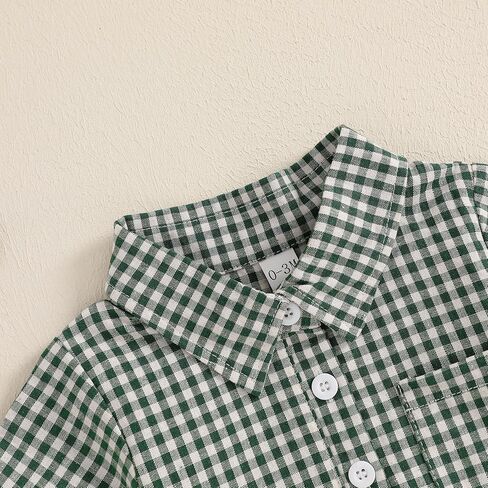 Karuedoo Newborn Baby Boy Clothes Gingham Polo Short Sleeve Romper Jumpsuit Plaid Button Down Collared Bodysuit Summer Outfit in Kuwait