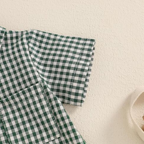 Karuedoo Newborn Baby Boy Clothes Gingham Polo Short Sleeve Romper Jumpsuit Plaid Button Down Collared Bodysuit Summer Outfit in Kuwait