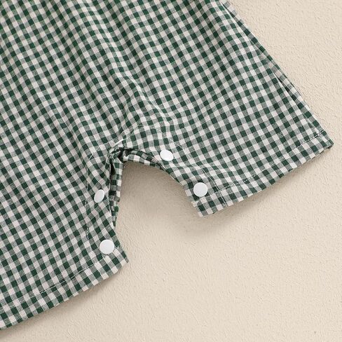 Karuedoo Newborn Baby Boy Clothes Gingham Polo Short Sleeve Romper Jumpsuit Plaid Button Down Collared Bodysuit Summer Outfit in Kuwait