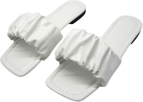 SweatyRocks Women's Ruched Slide Sandals Square Open Toe Outdoors Flat Sandals Slippers in Saudi Arabia